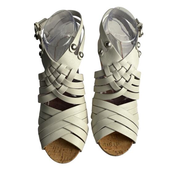 COACH Adrienn Strappy Slingback Block Heel Sandals Woven White Leather Size 9.5 - Picture 4 of 11